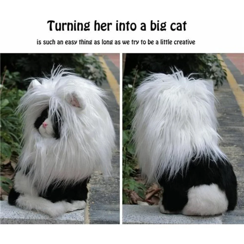 Lion Mane Wig for Cats | Funny Pet Clothing Accessories | Size M White